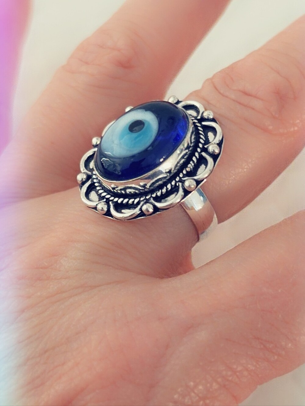 Evil Eye Gemstone Ring Overlay Sterling Silver Plated